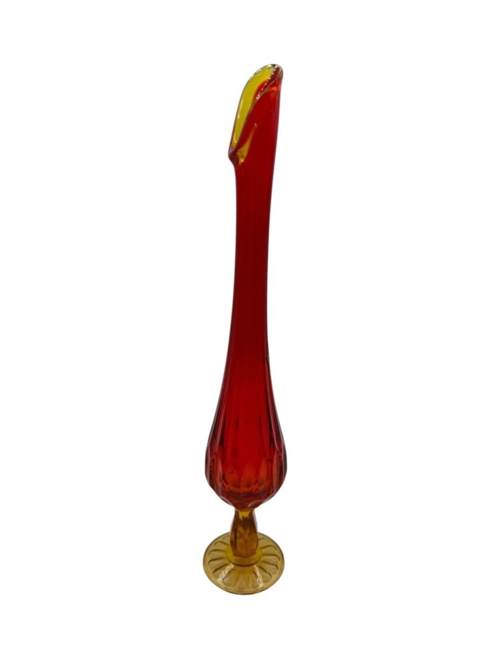 Fenton MCM Amberina Hand Made Swung Red Amber Orange Fire Glass Art Vase 13 in - Picture 2 of 6